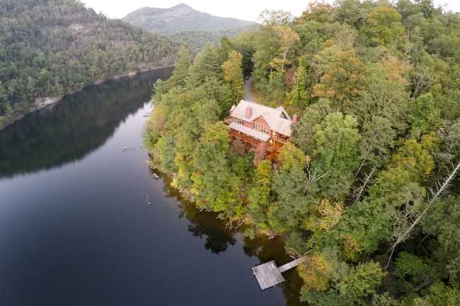 An aerial photo of Sundog build on Bear Lake.